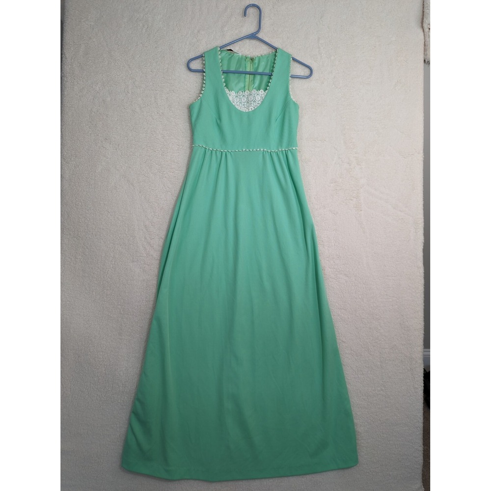 Vintage JC PENNEY Fashions Mint Green Dress MAXI Fun Detail Spring Church
